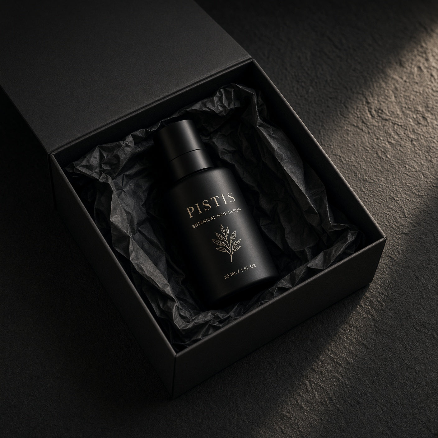 PISTIS serum in a black gift box