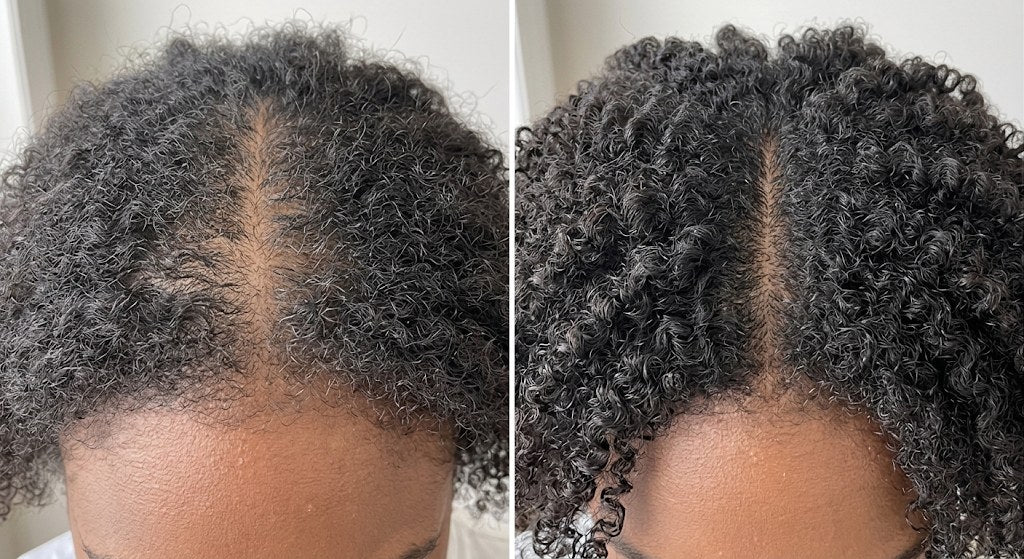 Coily hair before and after